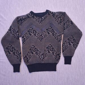 VINTAGE 80s 90s RAF GEOMETRIC Sweater Leather Patches Cosby Grandpa Hip Hop